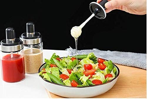 Bhavyam transparent Glass Food Storage Honey Jar with Dipper for kitchen dinning table with plastic Ring - 250ml (pack of 3, Honey storage jar) 1