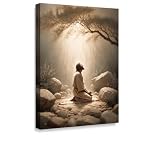 Jesus Prayers Canvas Wall Art God Divine Mercy Portrait Tranquility Painting Picture Wall Decor Jesus Praying in the Garden of Gethsemane Poster Prints for Bedroom Church Home Decoration 12x16