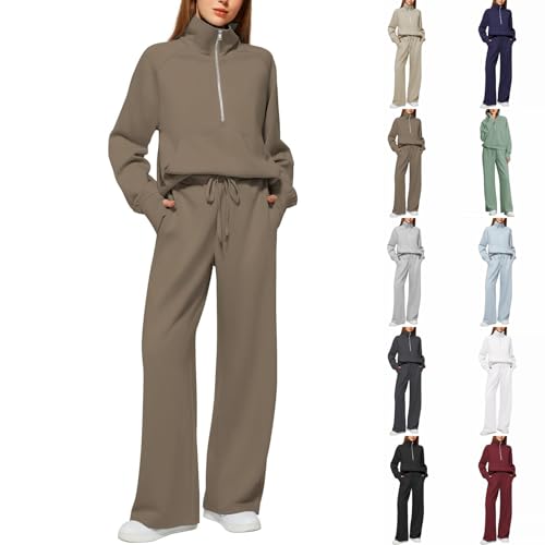 Generisch Survêtement 2 pièces pour femme - En velours chaud - Pour l'hiver - Col montant - Pour la maison - Pull - Tenue de loisirs, Kh1., S