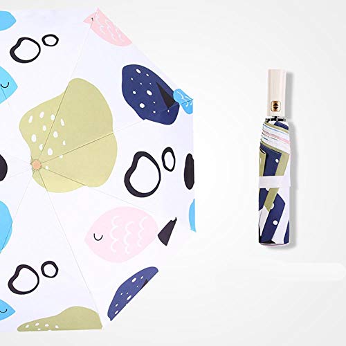 Preisvergleich Produktbild Kakymjxnj Damen-Regenschirm, 3 faltbar, widerstandsfähig, groß, für Reisen, Business, vollautomatisch, doppelter Regenschirm fisch