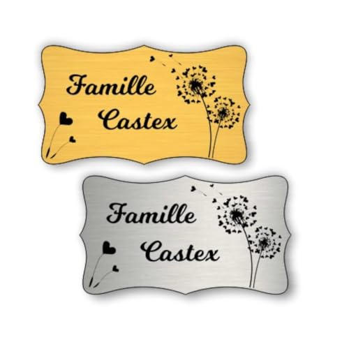 Plaque boite aux lettres, étiquettes de porte personnalisables, enseigne autocollante nom personnaliser - argent/or - avec ornement floral - plaquette de sonnette -