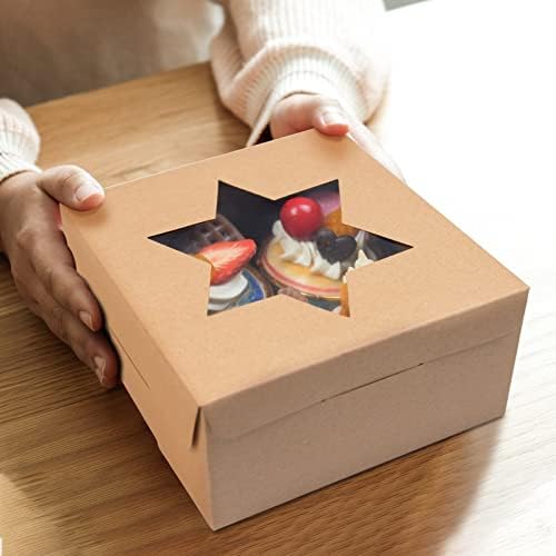 KEYIDO® 15 Pack Brown Kraft Cookie Boxes with Window, 6x6x3 inch Bakery Boxes, Empty Candy Boxes for Cookies Pastries Muffins Pies Donuts