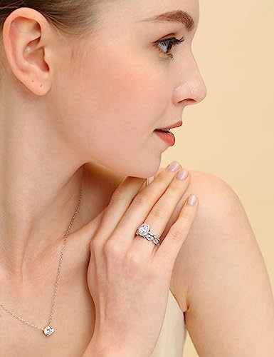 Eamti 1.5Ct 925 Sterling Silver Bridal Rings Sets Oval Cubic Zirconia Halo Cz Engagements Rings Wedding Bands For Women Promise Rings For Her Size 7 #TOP4