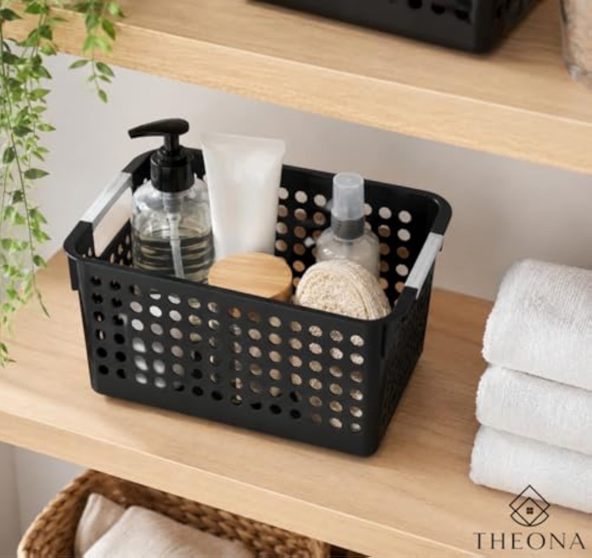 Plastic Storage Basket with Handles, Organizer Bin