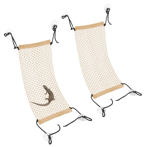 EQUIJUANCE Bearded Dragon Hammock, Foldable Mesh Climbing Net with Suction Cups, 2 Pack (Yellow, 2pcs-45cm)