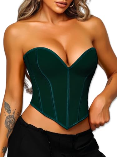 Image of ChiaoLezhee Heart Corset Top For Women, Sexy Concert Outfits Going Out, Strapless Crop Top, Overbust Bustier
