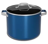 Bakken 12.5 Quart Ceramic Coated Stock Pot with Lid, Easy Clean Nonstick Pot, Tempered Glass Lid, Riveted Stainless Steel Handles, Oven Safe Up To 500°F, PTFE & PFAS Free, All Stove Compatible, Blue