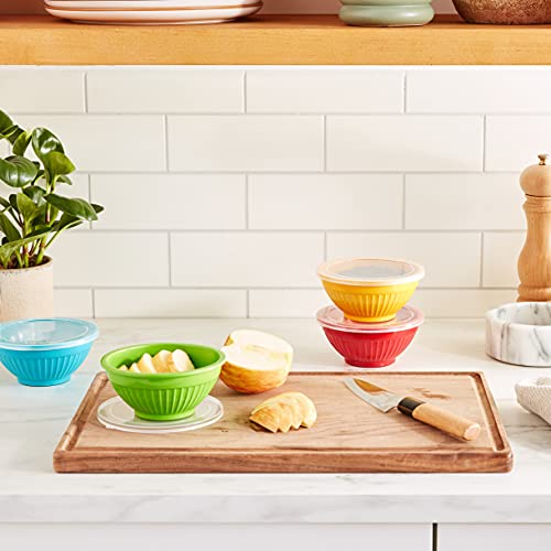 Oggi Set Of 4 Melamine Bowls With Lids - Small 12Oz Size, Elegant Ribbed Design - Ideal For Food Prep, Guacamole Bowl, Salsa Bowls, Dip Bowls, Serving Bowls, Assorted Colors #TOP5