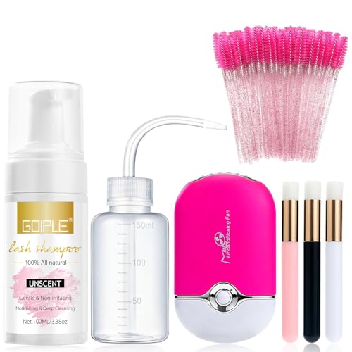 Nettoyant Pour Extensions De Cils, Mousse De Cils, Shampoing Pour Extensions De Cils, Mini Ventilateur Usb Rechargeable, Kit De Shampoing Électrique Portable Pour Climatisation (Rose Rouge)
