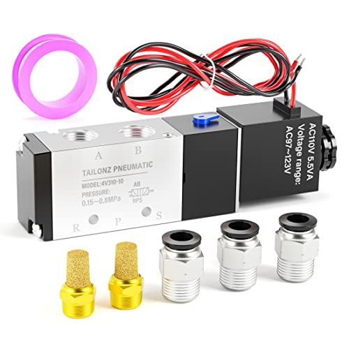 Image of TAILONZ 3 /8 inchNPT 110V 4V310-10 Solenoid Valve 2-Position 5-Way Outlet wire | Aluminum,Pilot-Operated Electric Valve with Single Coil,for Controlling Air,Water and Other in Industrial Automation Systems