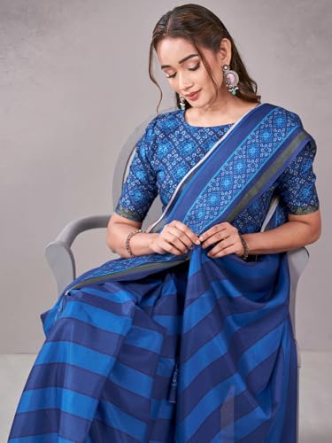 Image of Satrani Women's Chanderi Printed Saree with Unstitched Blouse Piece