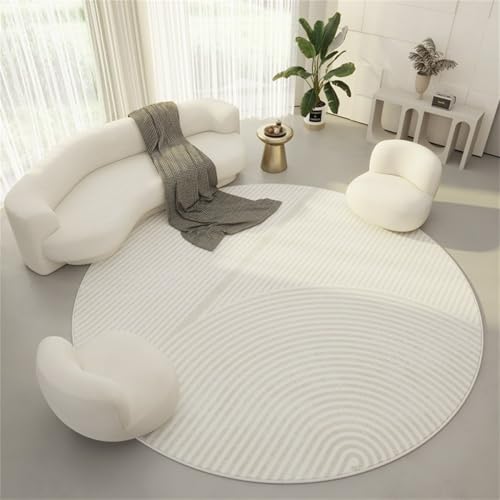 Hearda Tapis Rond de Lignes Style Simple, 60/80/100/120/140cm Tapis Chambre avec Bords Cousus, Antidérapant Doux Rugs Chambre, Lavable Rug de Salon, pour Bureau...