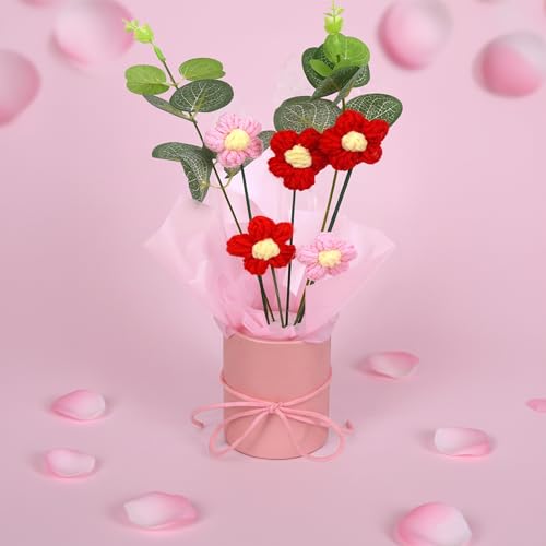 Image of Cortina 1pcs Artificial Crochet Flower Bouquet /Artificial Flowers Bunch /Crochet Flowers Bouquet /Crochet Flowers /Flowers Bouquet Gift for Girls Home Decor,Gifting,etc. (Red)