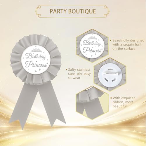 Birthday Princess Tinplate Badge Pin, Crown Birthday Girl Button Pin, Silver Rosette Happy Birthday Badge Pin for Girl, Brooch Buttons for Birthday Party, Happy Birthday Award Badge Pin for Baby Girl2