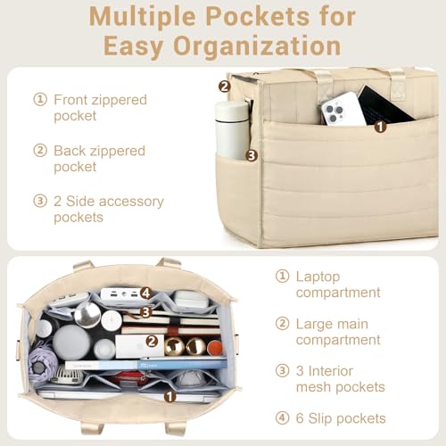 Image of IBFUN Utility Tote Bag with 24 Pockets, Large Teacher Tote for Women with Laptop Compartment, Travel Tote Bag with Zip Top