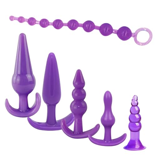 Silicone Anal Butt Plug Trainer Set Pack of 6 Anal Sex Toys Fetish Safety Male Prostate Massager Anal Butt Pugs Pure Pleasure for Women Gay Lesbian Couples Adult Sex Toys (Purple)