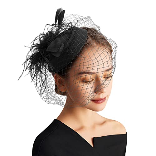 Image of DRESHOW Fascinators Hat Feather Headband Women's Fascinators Tea Party Headwear with Clip Flower Head Band for Girls & Women