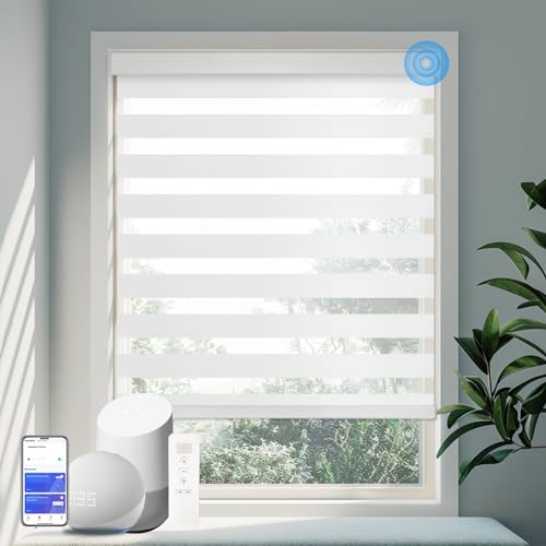 Image of Motorized Zebra Blinds Custom Size Smart Dual Layer Shades for Windows with Remote | Assembled in USA | Electric Day and Night Privacy Light Filtering Rechargeable Quiet Motor Window Shades