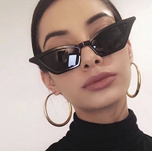 Image of W&Y YING Small Cat Eye Sunglasses for Men and Women Skinny Retro Frame Y2K Shades Trendy Fun Fashion Glasses