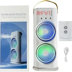 RFV1 Evaporative Air Cooler,Double-Ended Spray Fan Personal Air Cooler (90 degree Rotate) with Dual Fans (180 degreerotate),Air Cooling portable misting Fan for Your Desk, Nightstand,office,home and kitchen