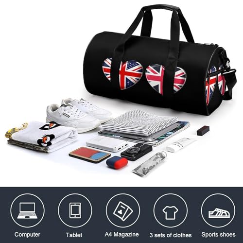 UK Great Britain Heart Flag Sports Gym Bag Travel Duffel Workout Bag with Adjustable Strap4
