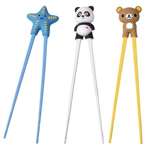 HORREX 3 Pezzi Bacchette Sushi Bambini con Assistente Bacchette Cinesi Riutilizzabili per Imparare Chopsticks con Motivo di Animali Gadget per Imparare Antiscivolo Principianti Bambini Anziani