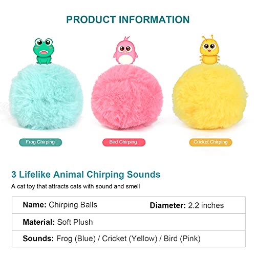 Potaroma 3 Pack Fluffy Plush Cat Ball Toys with Extra SilverVine and Catnip, Interactive Chirping Balls Cat Kicker Toys… - Image 3