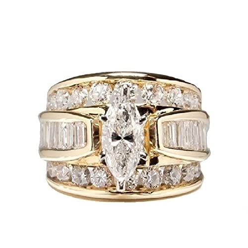 Wedding Ring Set for Women 14K Gold Plated Marquise Cut CZ Engagement Rings Bridal Set Anniversary Promise Wideband Rings for Her