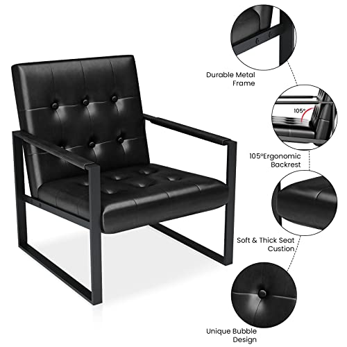 Awqm Mid-Century Accent Chair, Modern Faux Leather Accent Chairs With Extra-Thick Padded Seat And Backrest, Metal Frame, 105° Ergonomics Design, Single Sofa Chair For Living Room, Bedroom (Black) #TOP6