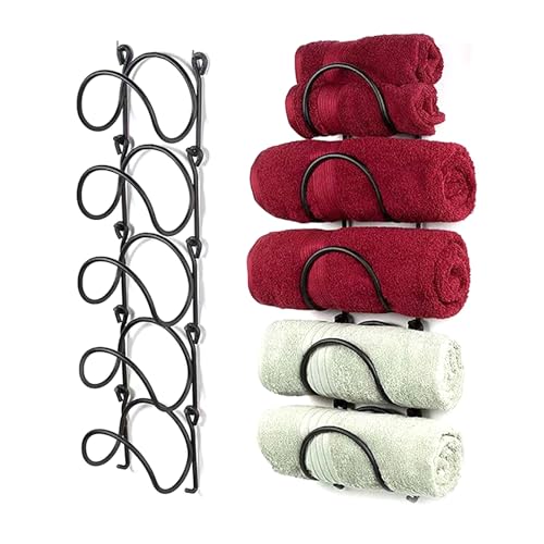 Uclac 1 toallero de metal de hierro forjado, soporte de pared, organizador de baño con acabado curvado, para toallas de baño enrolladas, decoración de pared de baño