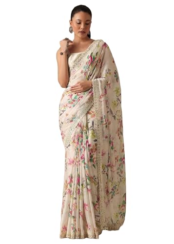 Sari de travail en georgette brodé 13507 pour femme active