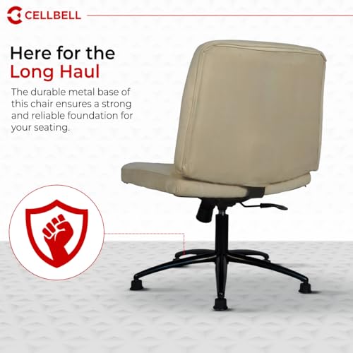 Image of CELLBELL Comfy Ergonomic Modern Accent Armchair Without Wheels in Soft Velvet Fabric for Home & Office Use | Cross Legged Back Support Chair with Adjustable Height, Recline & Metal Base (Beige)