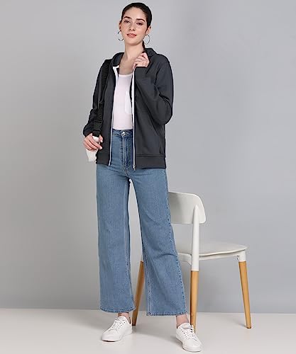 Image of Alan Jones Clothing Women's Solid Zipper Hooded Sweatshirt | Front Zip, Ribbed Hem, Lined Hood, Casual Winter Wear