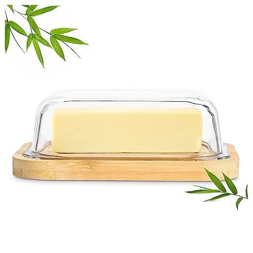 IOPHI Mantequillera de Vidrio con Tapa sin BPA, Mantequilleras Hechas de Bambú Natural con Aroma de Bambú, Capacidad para 250g de Mantequilla para Cocinas, Mesas de Comedor, té de la Tarde