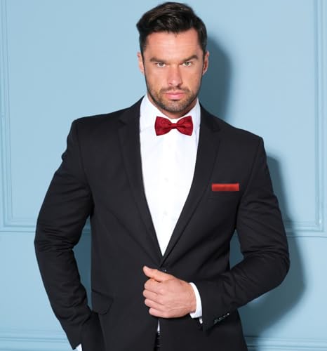 Image of MDSTYLE Bow Ties for Men Pre-Tied Adjustable - Classic Men's Bow Tie - Tuxedo Wedding Formal Bowtie Solid Color Bowties (Burgundy Bow Tie and Pocket Square)