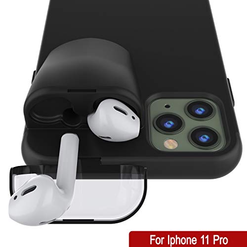 Punkcase Iphone 11 Pro Airpods Case Holder (Toppods Series) | Slim & Durable 2 In 1 Cover Designed For Iphone 11 Pro (5.8") | Protects Your Phone & Stores Your Airpods Gen. 1 & 2 [Black] #TOP2
