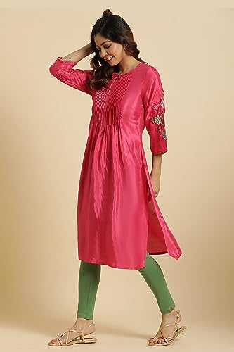 Image of W for Woman Pink Floral Embroidered Festive Kurta