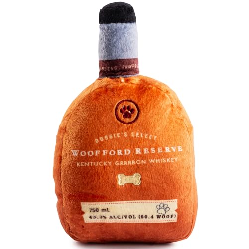 Haute Diggity Dog Woofford Reserve Bourbon Bottle Parody Plush Dog Toy for Medium & Large Dogs Funny Drink-Inspired Stuffed Dog Toys with Interactive Squeaker Machine-Washable Durable & Safe