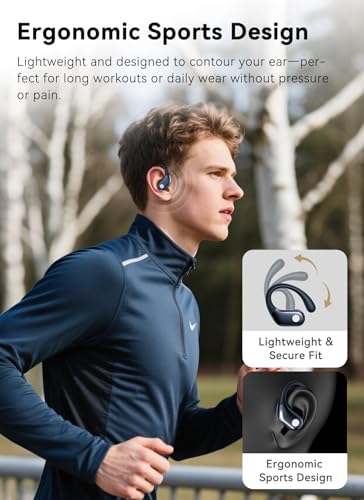 Image of jaddsa Wireless Earbuds, ANC Noise Cancelling Sport Ear Buds with Multifunctional Touch Screen, Bluetooth 5.4 Headphones, 5 EQ Over-Ear Earbuds for Sports /Workout /Gym-Dark Blue