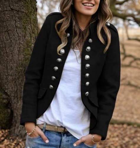 Women's Long Sleeve Wool Print Silver Double Breasted Collared Blazers Casual Office Front Open Blazer Jackets2