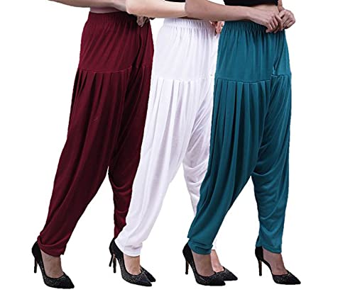 Image of CASUALS Women's Regular Fit Viscose Drawstring Patiala Harem Pants Combo Pack 3