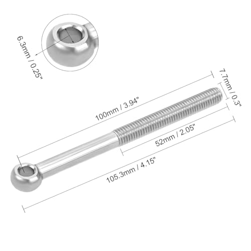 Image of uxcell M8 x 100mm 304 Stainless Steel Machine Shoulder Lift Eye Bolt Rigging 4pcs