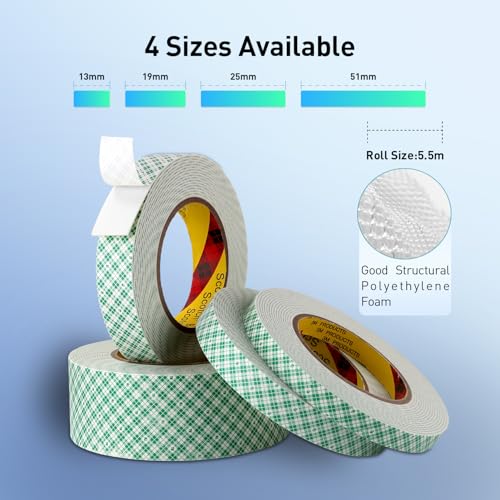 Image of Double Sided Tape Off White Foam Tape 1 inch x 18Ft Made of 3M 4032 High Shear Adhesive Mounting Tape High Temperature Resistance for Interior Exterior Applications and Home Office Deco (Pack of 2)