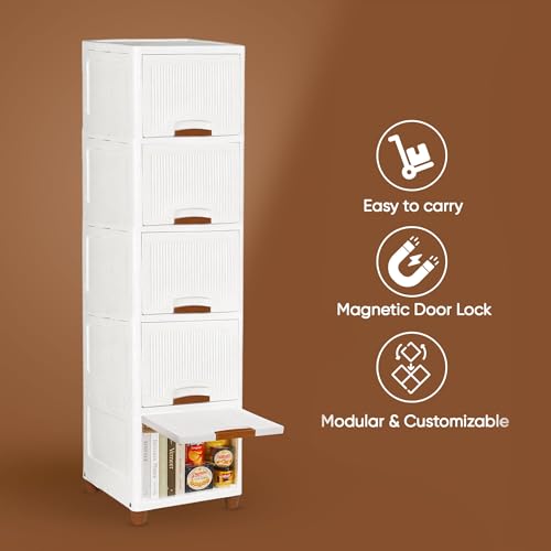 Image of TEKCOOL Plastic Wardrobe for Clothes : Versatile Plastic Cupboard for Storage Organizer & Organisers Storage Box for Ideal for Neat and Tidy Storage Solutions Almirah for Clothes (White, 5XL);