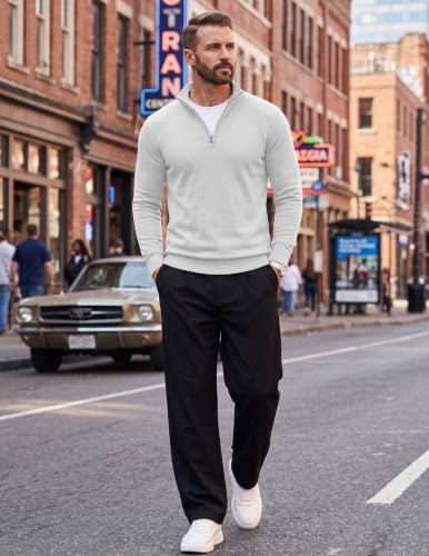 Image of COOFANDY Men's Quarter Zip Up Sweaters Slim Fit Lightweight Mock Pullover