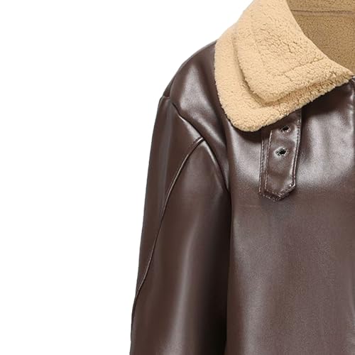 Men's Long Winter Leather Jacket Male Sherpa Fleece Lapel Pu Coat Fur Collar Heavyweight Retro Leather Outwear4