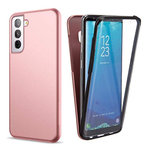 NWNK13 For Samsung Galaxy S21 5G Case Crystal Clear Slim Fit Front & Back 360° Case Built-in Screen Protector Full Body Silicone Gel Mobile Phone Cover for Samsung S21 5G (Clear) (Rose Gold)