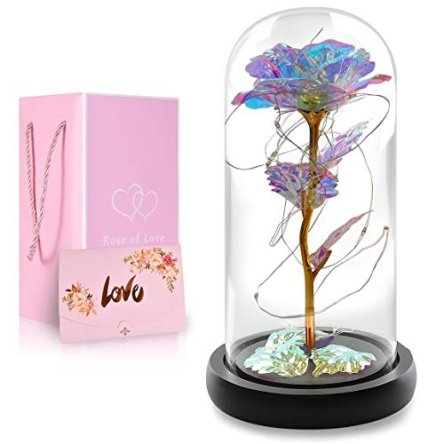 Tmacker Artificial Rose Flower & Glass Dome Birthday Gifts for Women,Gift for Her Mom Mother Girlfriend Wife Daughter Teacher Mother's Day,Graduation,Anniversary,Christmas,Valentine's Day Decorations
