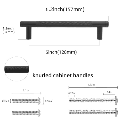 10 Pack 5 inch(128mm) Matte Black Kitchen Cabinet Handles Knurled Cabinet Pulls Black Drawer Pulls Kitchen Hardware - Image 3