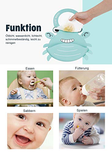 FutureFounder slabbetje baby siliconen plastic zacht waterdicht slabbetje met opvangbak silicone afwasbaar walviskrab… - Image 4